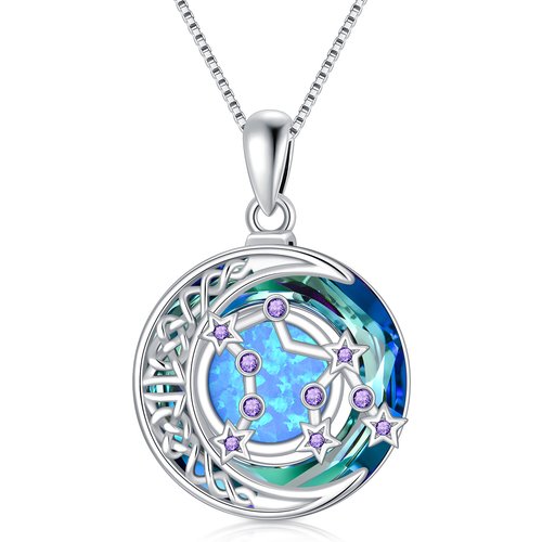 Sterling Silver Aquarius Circular Opal With Crystal Pendant Necklace