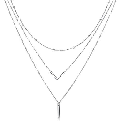 Sterling Silver Bar Layered Necklace For Women