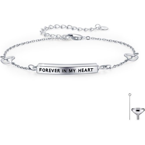 Sterling Silver Bar Urn Bracelet for Ashes with Engraved Word