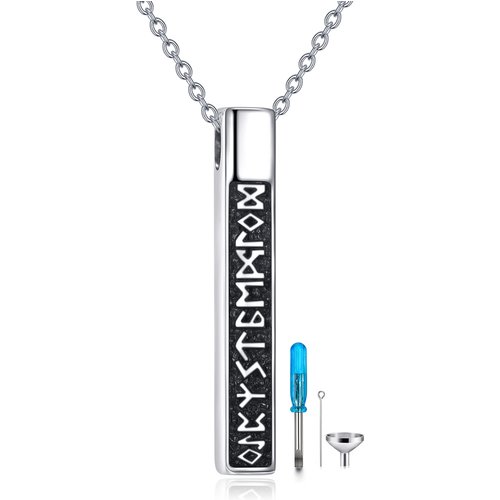 Sterling Silver Bar & Viking Rune Urn Necklace for Ashes
