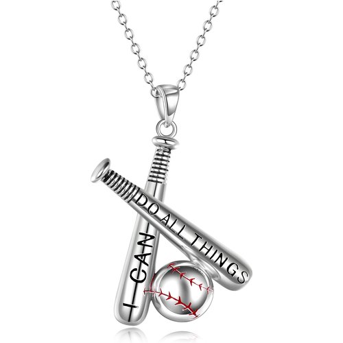 Sterling Silver Baseball Pendant Necklace with Engraved Word