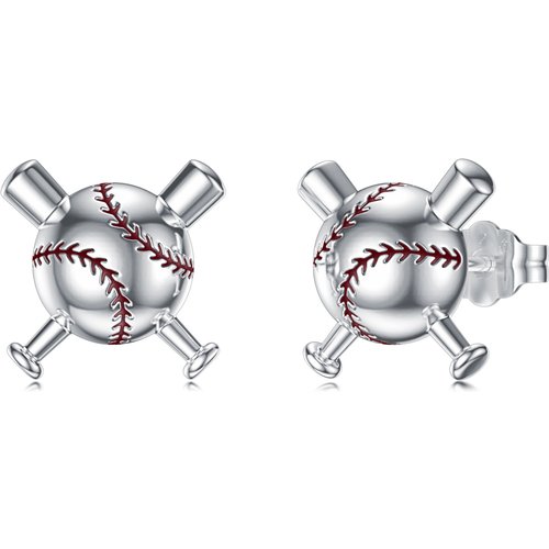 Sterling Silver Baseball Stud Earrings