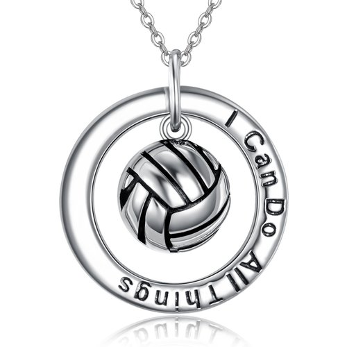 Sterling Silver Basketball Pendant Necklace with Engraved Word I Can Do All Things