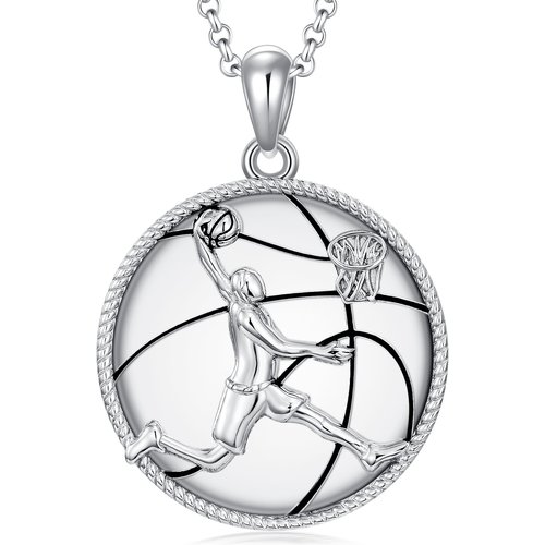 Sterling Silver Basketball Pendant Necklace