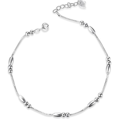 Sterling Silver Bead Single Layer Charm Anklet