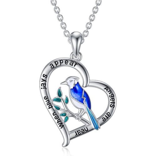 Sterling Silver Bird & Heart Pendant Necklace with Engraved Word
