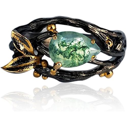 Sterling Silver with Black Plated Agate Drop Shape Ring