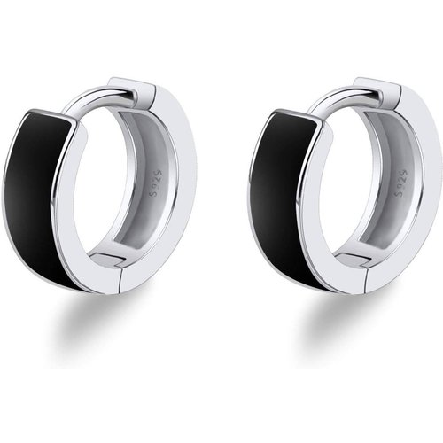 Sterling Silver Black Circle Hoop Earrings for Women Men
