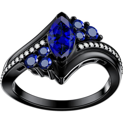 Sterling Silver with Black Color Plated Birthstone & Personalized Engraving Ring for Women