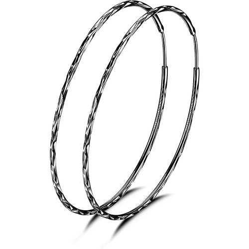 Sterling Silver with Black Color Plated Circle Hoop Earrings