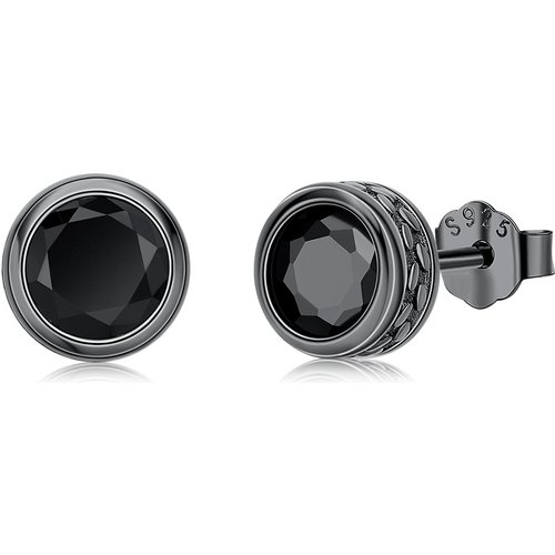 Sterling Silver with Black Color Plated Circular Shaped Crystal Round Stud Earrings