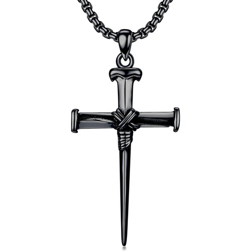 Sterling Silver with Black Color Plated Cross Pendant Necklace for Men
