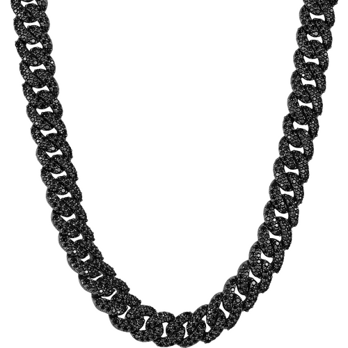 Sterling Silver with Black Color Iced Out Cuban Link Chain for Men 10mm