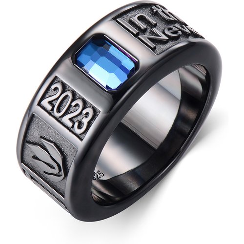 Sterling Silver with Black Color Plated Cubic Zirconia Personalized Birthstone Ring for Men