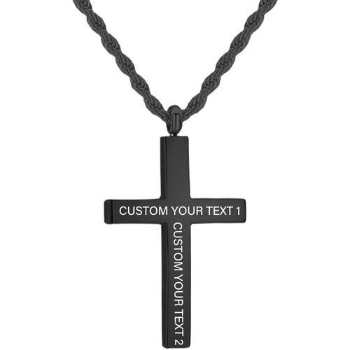Sterling Silver Black Color Personalized Engraving Cross Pendant Necklace for Men