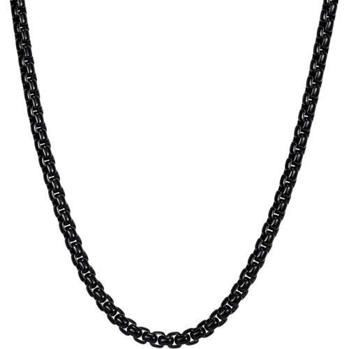Sterling Silver with Black Color Round Box Chain Necklace for Men 4mm