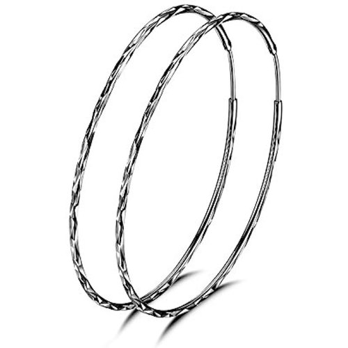 Sterling Silver with Black Color Plated Round Hoop Earrings