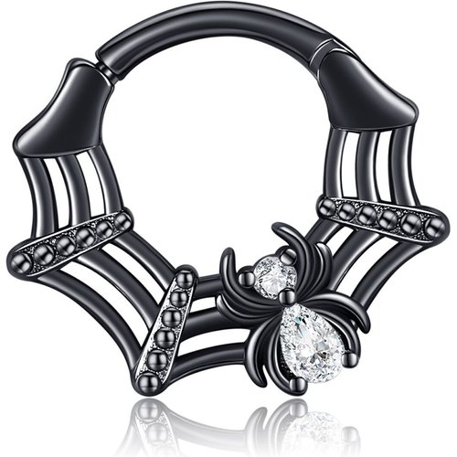 Sterling Silver with Black Color Plated Cubic Zirconia Spider Nose Ring