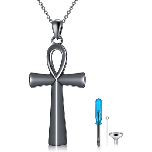 Sterling Silver with Black Plated Cross Urn Necklace for Ashes