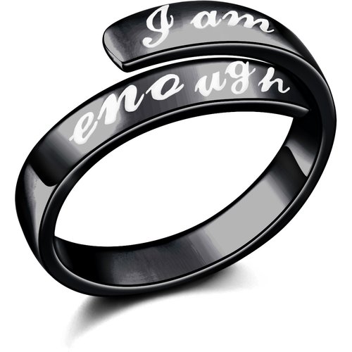 Sterling Silver with Black Plated Open Ring with Engraved Word for Men