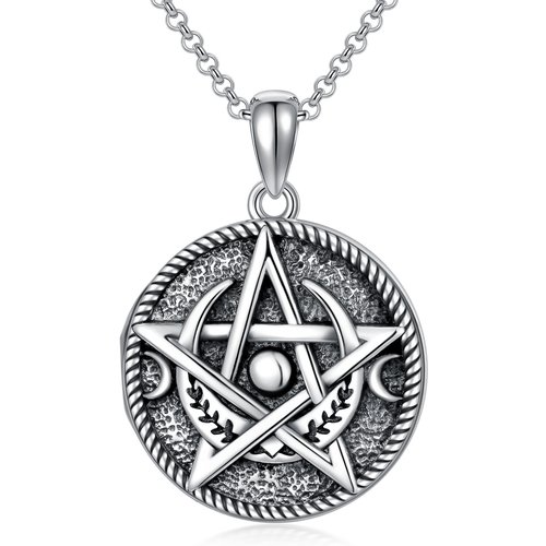 Sterling Silver with Black Plated Pentagram Pendant Necklace