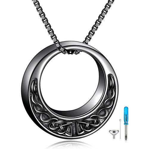Sterling Silver with Black Rhodium Celtic Knot Urn Necklace for Ashes