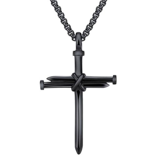 Sterling Silver with Black Rhodium Color Cross Pendant Necklace for Men