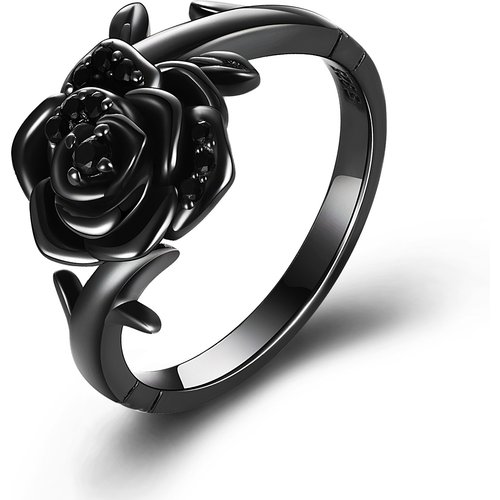 Sterling Silver with Black Rhodium Color Cubic Zirconia Rose Ring