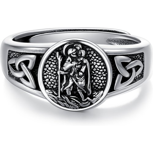 Sterling Silver with Black Rhodium Color Saint Christopher Open Ring