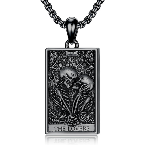 Sterling Silver with Black Rhodium Color Skull Pendant Necklace for Men