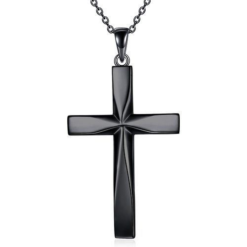 Sterling Silver with Black Rhodium Cross Pendant Necklace