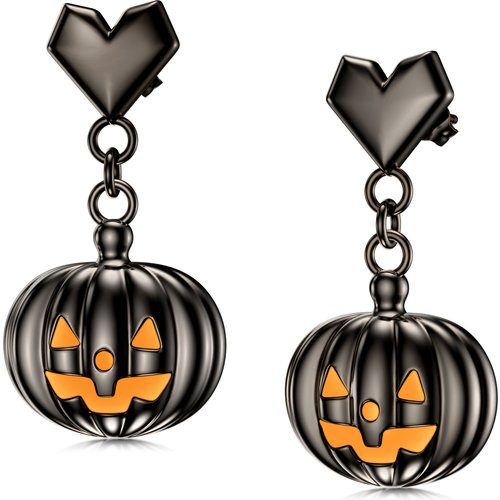Sterling Silver with Black Rhodium Pumpkin Drop Earrings