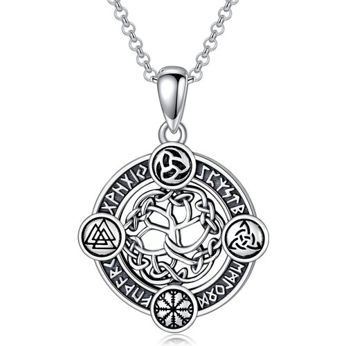 Sterling Silver with Black Rhodium Tree Of Life Pendant Necklace