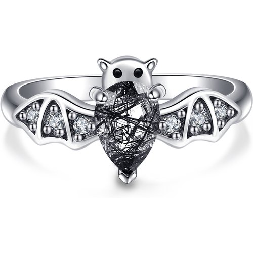 Sterling Silver Black Rutilated Quartz Stone Bat Ring