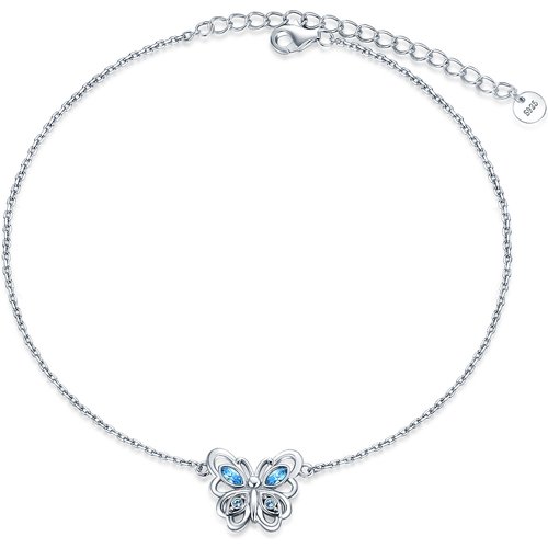 Sterling Silver Blue Crystal Hollow Butterfly Anklet Elegantly for Women
