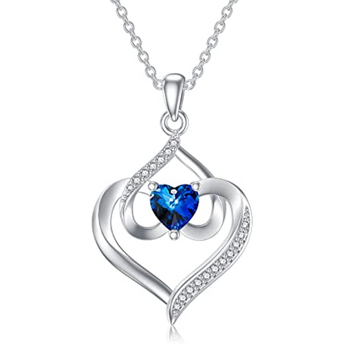 Sterling Silver Blue Cubic Zirconia Heart With Heart Necklace for Women