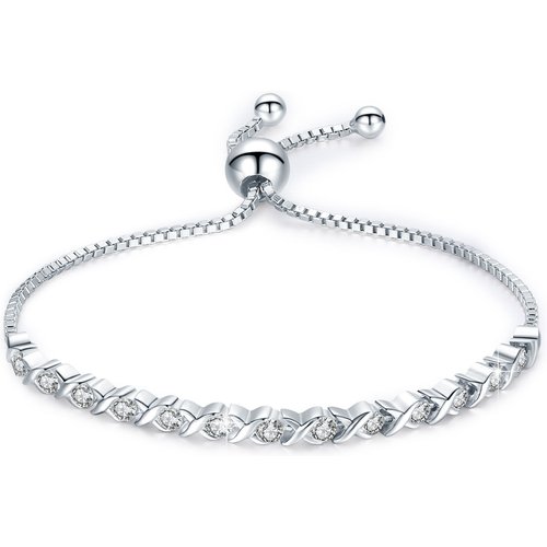 Sterling Silver Cubic Zirconia Box Chain Bracelet