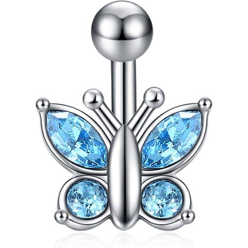 Sterling Silver Cubic Zirconia Butterfly Belly Button Ring