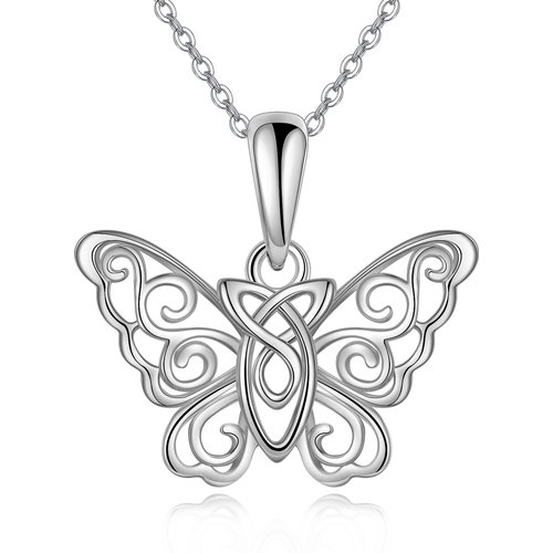 Sterling Silver Butterfly & Celtic Knot Pendant Necklace