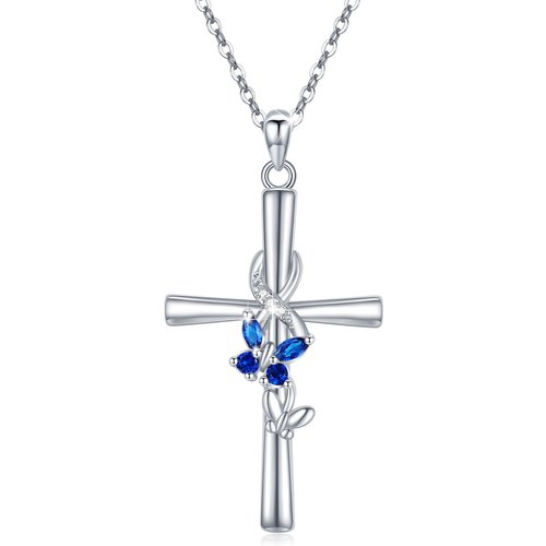 Sterling Silver Cubic Zirconia Butterfly & Cross Pendant Necklace