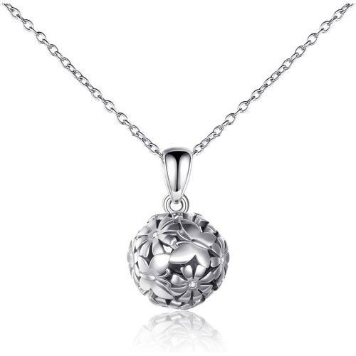 Sterling Silver Butterfly Flowers Ball Necklace for Women