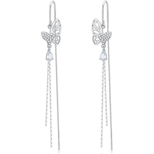 Sterling Silver Cubic Zirconia Butterfly Drop Earrings