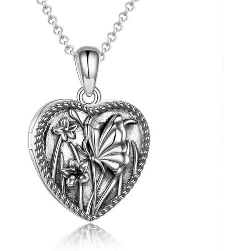 Sterling Silver Butterfly & Heart Personalized Photo Locket Necklace