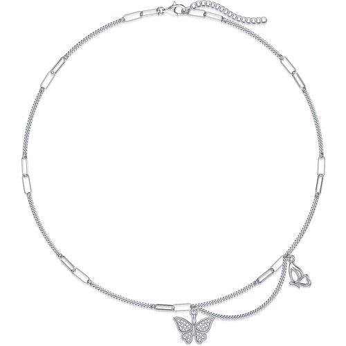 Sterling Silver Butterfly Metal Choker Necklace