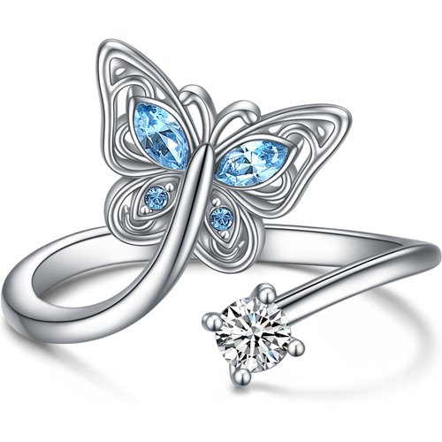 Sterling Silver Cubic Zirconia Butterfly Open Ring