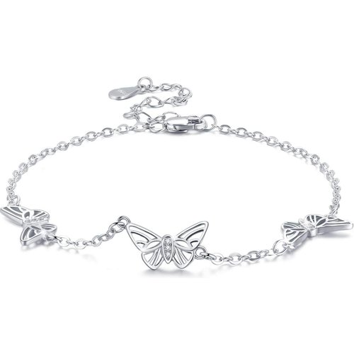 Sterling Silver Cubic Zirconia Butterfly Charm Bracelet