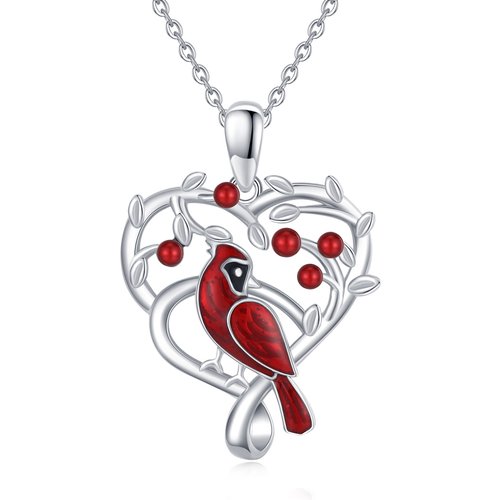 Sterling Silver Cardinal & Heart Pendant Necklace
