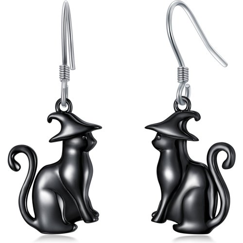 Sterling Silver Cat Drop Earrings