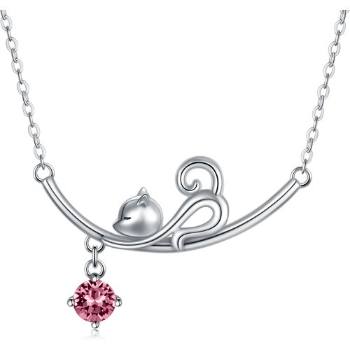 Sterling Silver Cubic Zirconia Cat Necklace for Women