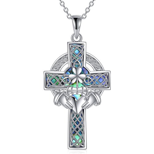 Sterling Silver Celtic Knot & Cross Love by Kelly Hands Holding Crown Pendant Necklace